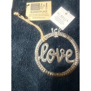 Handmade Vi Bella Recycled Metal Love Ornament Round Wall Hanging Fair Trade Hai